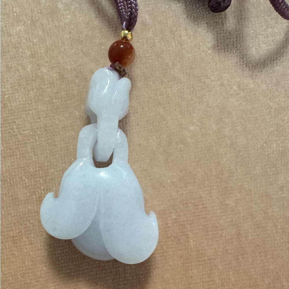White Lavender Jade Pendant Necklace interlock carving magnolia flower purple